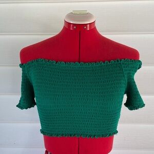 Ambiance  Cold  Shoulder Crop Smocked Top Sz M